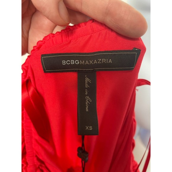 BCBGMaxazria XS Malia Strapless Dress in Red Berry Elastic Waist Ruffle NWT - Picture 12 of 15